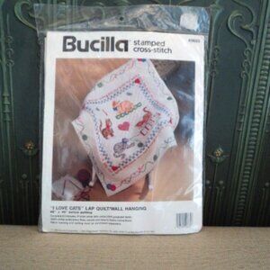 Bucilla stamped cross stitch quilt kit~ "I Love Cats"